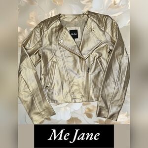 Me Jane Mini Gold Faux Leather Jacket Girl size 12